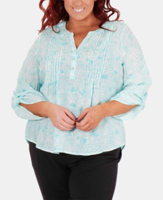 売れ筋商品|||ジェイエムコレクション カットソー トップス レディース Plus Size Printed Lace-Up Split-Neck Top, Exclusively at Macy's Rivulet Combo NY Collection Plus Size Printed Split-Neck Top - Macy's