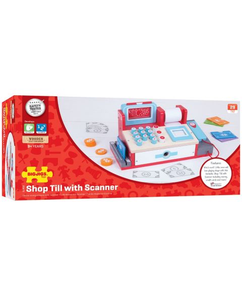 Детские игрушки Bigjigs Toys Wooden Scanner Cash Register, 30-Piece, от 3 лет