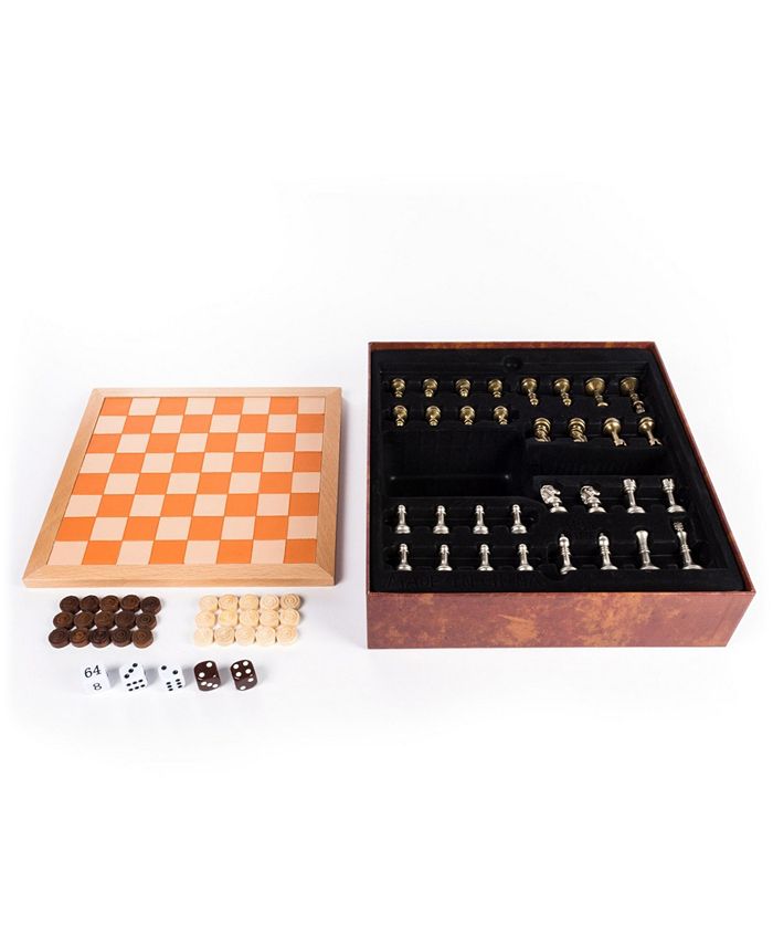 Cardinal Games Leather Chess, Checkers, and Backgammon - Deluxe 3-Game ...