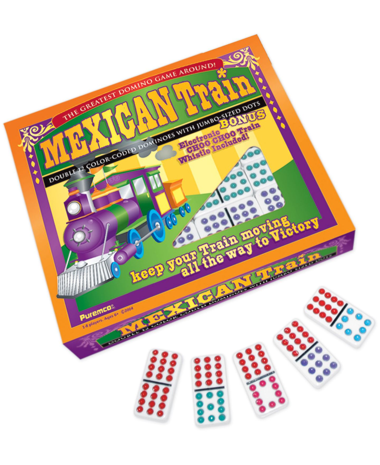Детские игрушки Puremco Mexican Train Double 12 Color Dot Dominoes, 91 Pieces, Ages 6+ — фото 2