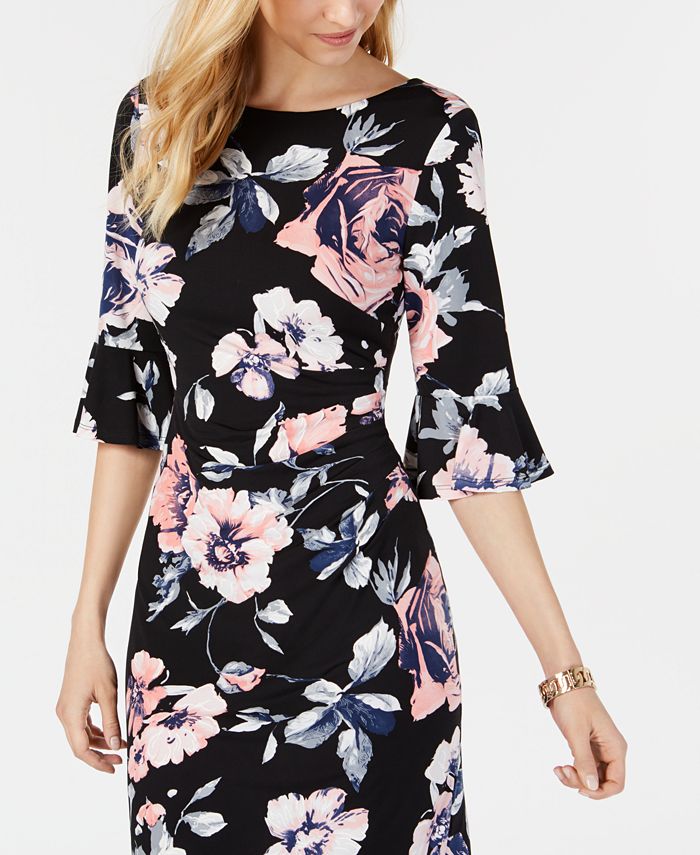 Connected Petite Printed Bell-Sleeve Dress - Macy's