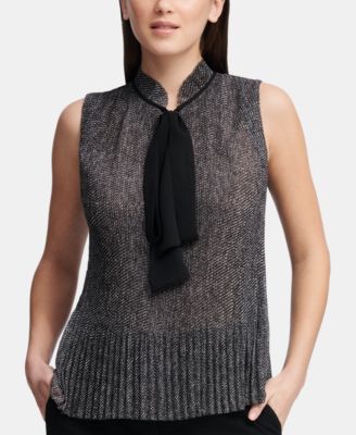 Pleated Tie-Neck Top