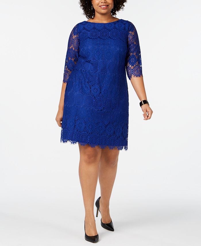 Jessica Howard Plus Size 3/4-Sleeve Lace Dress - Macy's