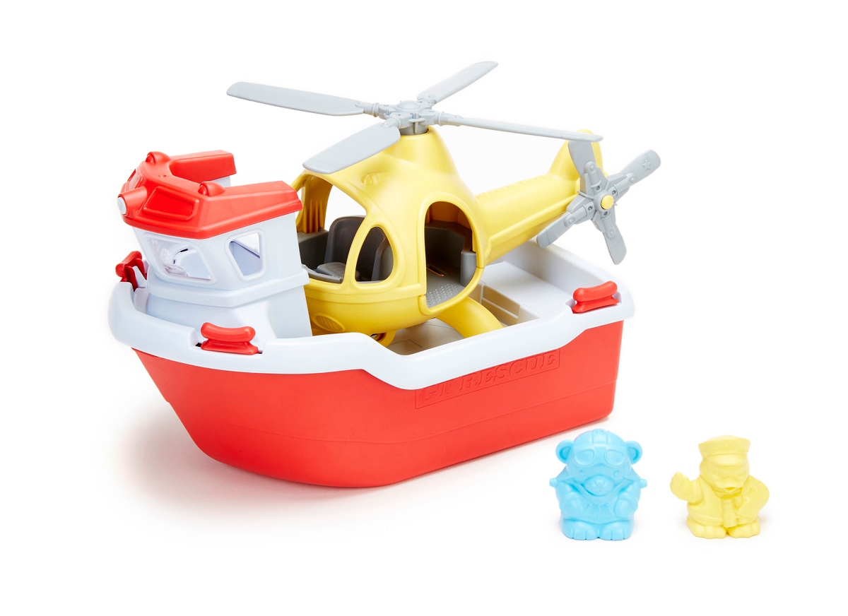 Green Toys Kids' Rescue Boat Helicopter In Multi