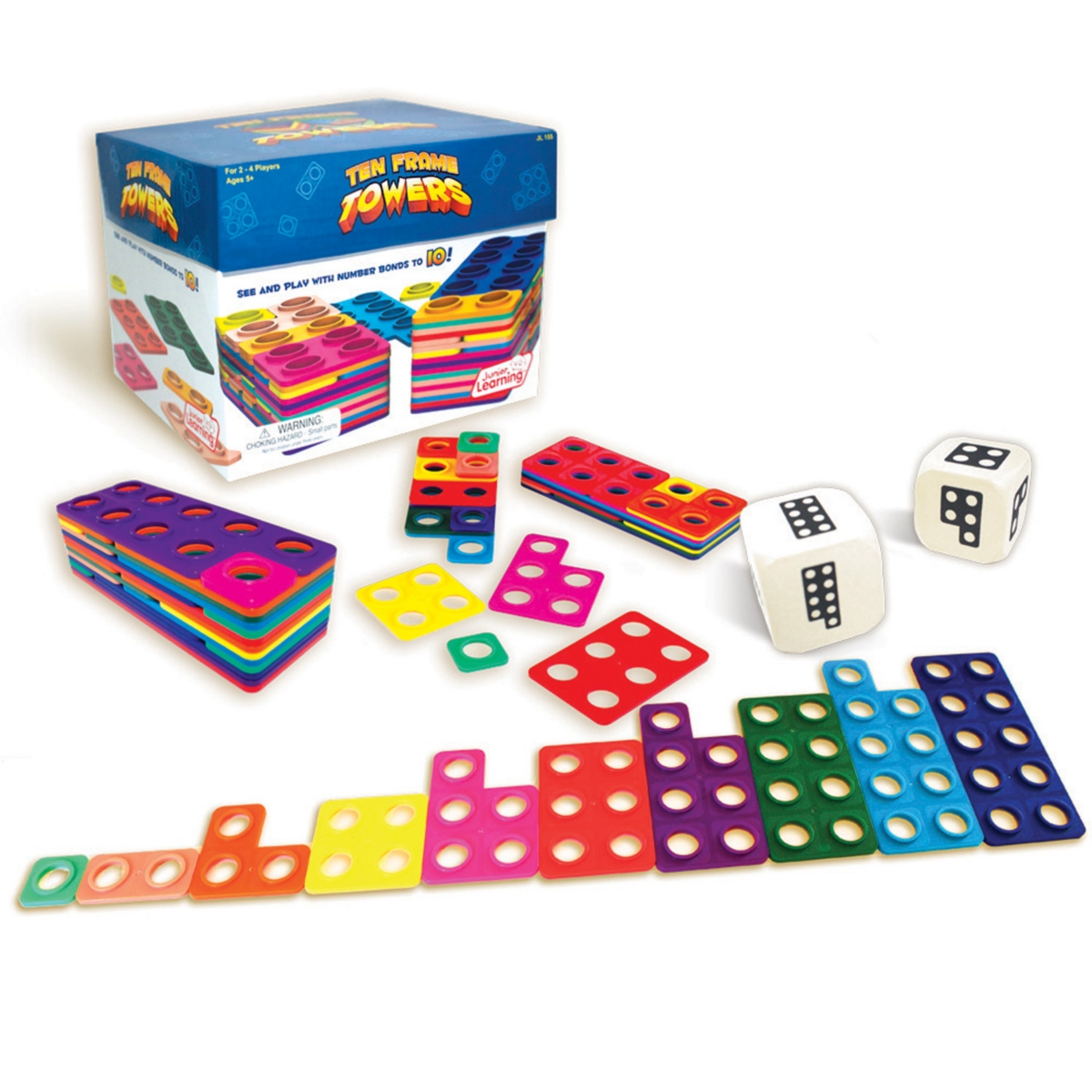 Junior Learning Kids' Ten Frame Towers Game Teaches Counting Numbers, Visualizing Numerals, And Building Number Bonds In Multi