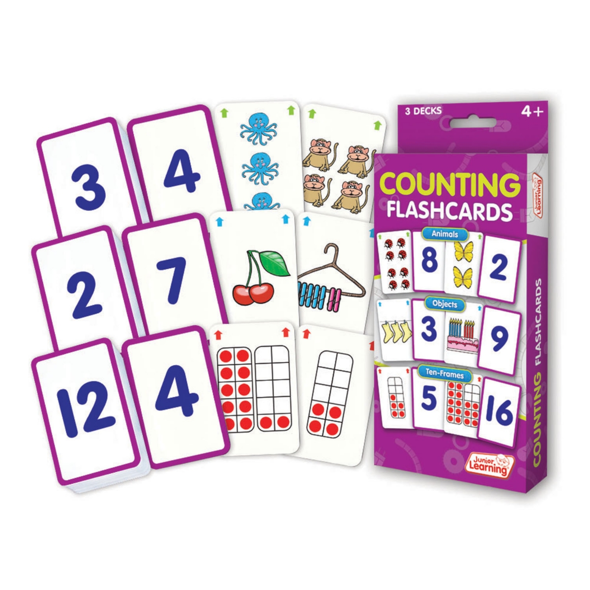 Junior Learning Kids' Counting Flashcards Animals, Objects And Ten Frames In Multi