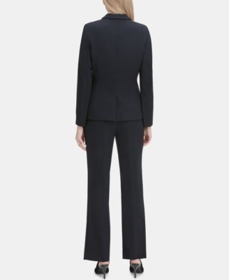 One-Button Blazer, Pleated Blouse & Trousers
