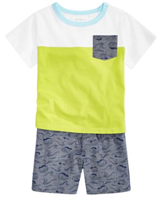 First Impressions Baby Boys Colorblocked Pocket T-Shirt & Chambray Shorts, Created for Macy's	