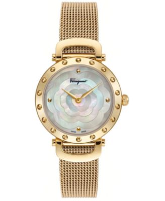 Ferragamo - Women's Swiss  Style Gold-Tone Stainless Steel Mesh Bracelet Watch 34mm