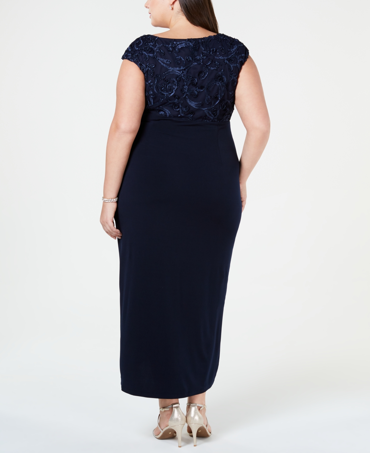 Connected Plus Size Soutache Faux-Wrap Dress