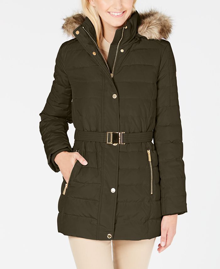Michael Kors Faux Fur Hooded Belted Down Puffer Coat & Reviews - Coats &  Jackets - Women - Macy's