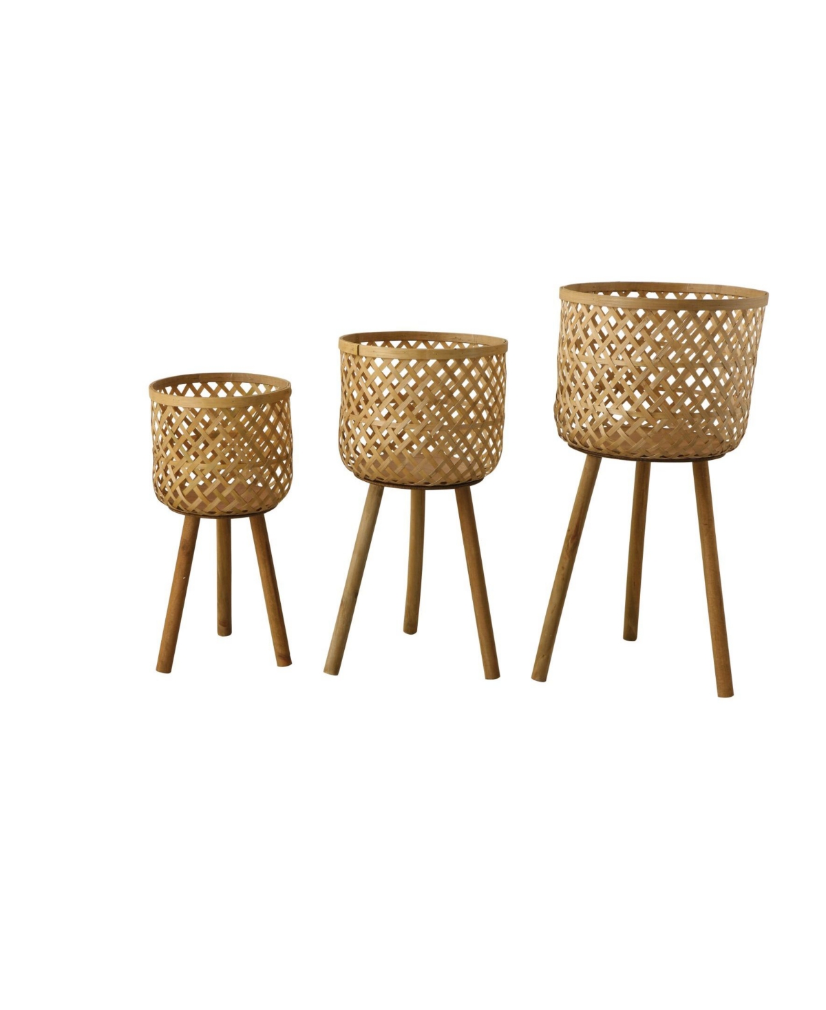 8047585 Round Bamboo Floor Baskets w/ Wood Legs, Set of 3 sku 8047585