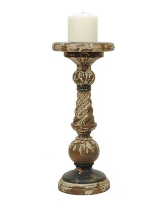 3R Studio Small Distressed Wood Pillar Candle Holder - Macy's