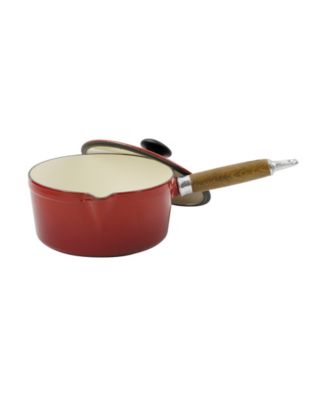 French Enameled Cast Iron 2.5 Qt. Saucepan, Lid & Wood Handle