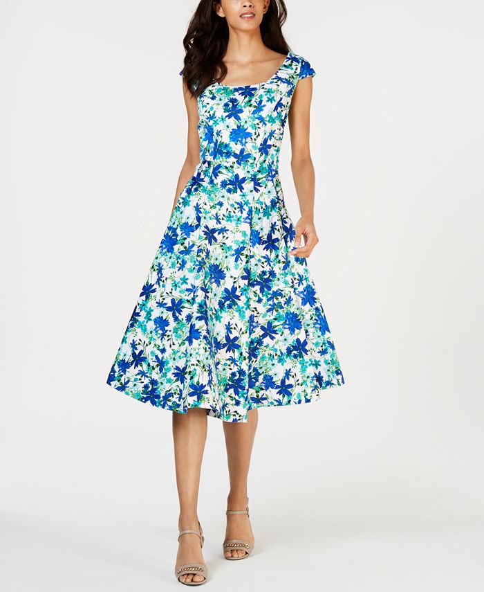 Calvin Klein Floral-Print Fit & Flare Dress - Macy's