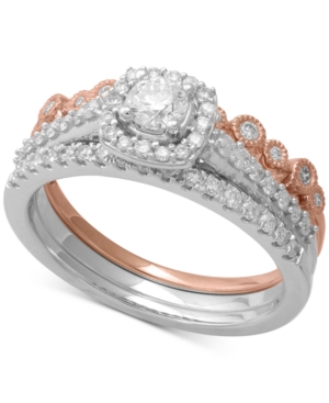 image of 3-Pc. Two-Tone Diamond Bridal Ring Set (3/4 ct. t.w.) in 14k White & Rose Gold