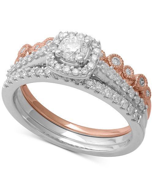 Macy S 3 Pc Two Tone Diamond Bridal Ring Set 3 4 Ct T W In