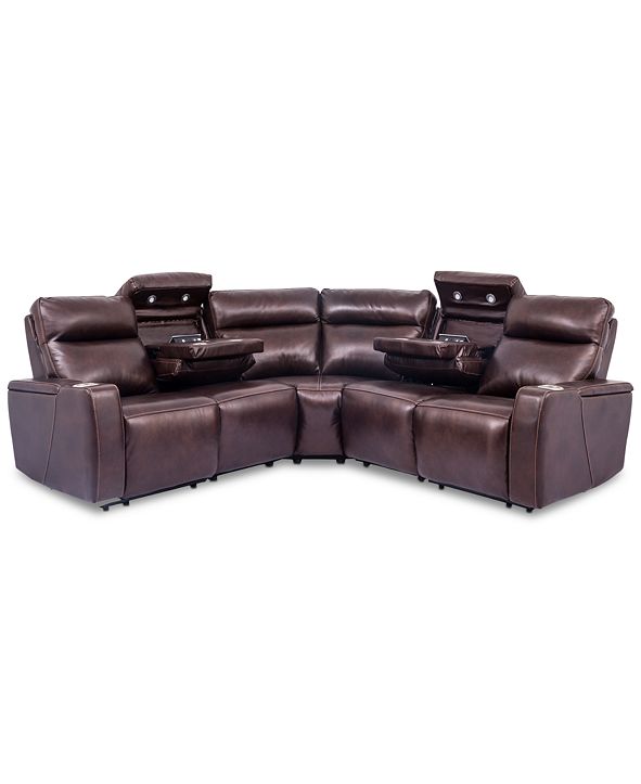 Furniture Oaklyn 5Pc. Leather Sectional Sofa with 2 Power Motion