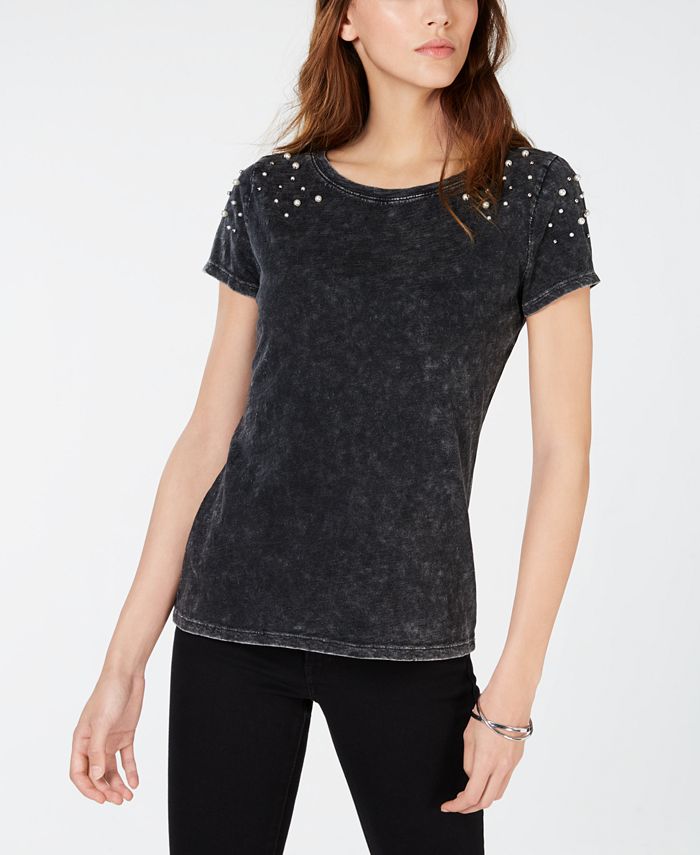 INC International Concepts INC Cotton FauxPearlEmbellished TShirt