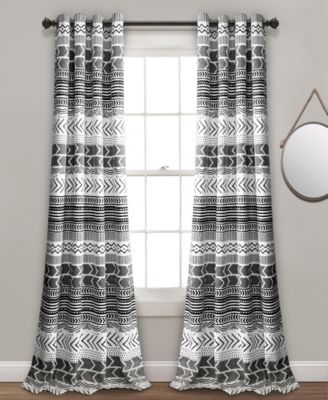 Lush Décor - Hygge Geo Room Darkening Window Curtain Panels Navy/White 52X84 Set