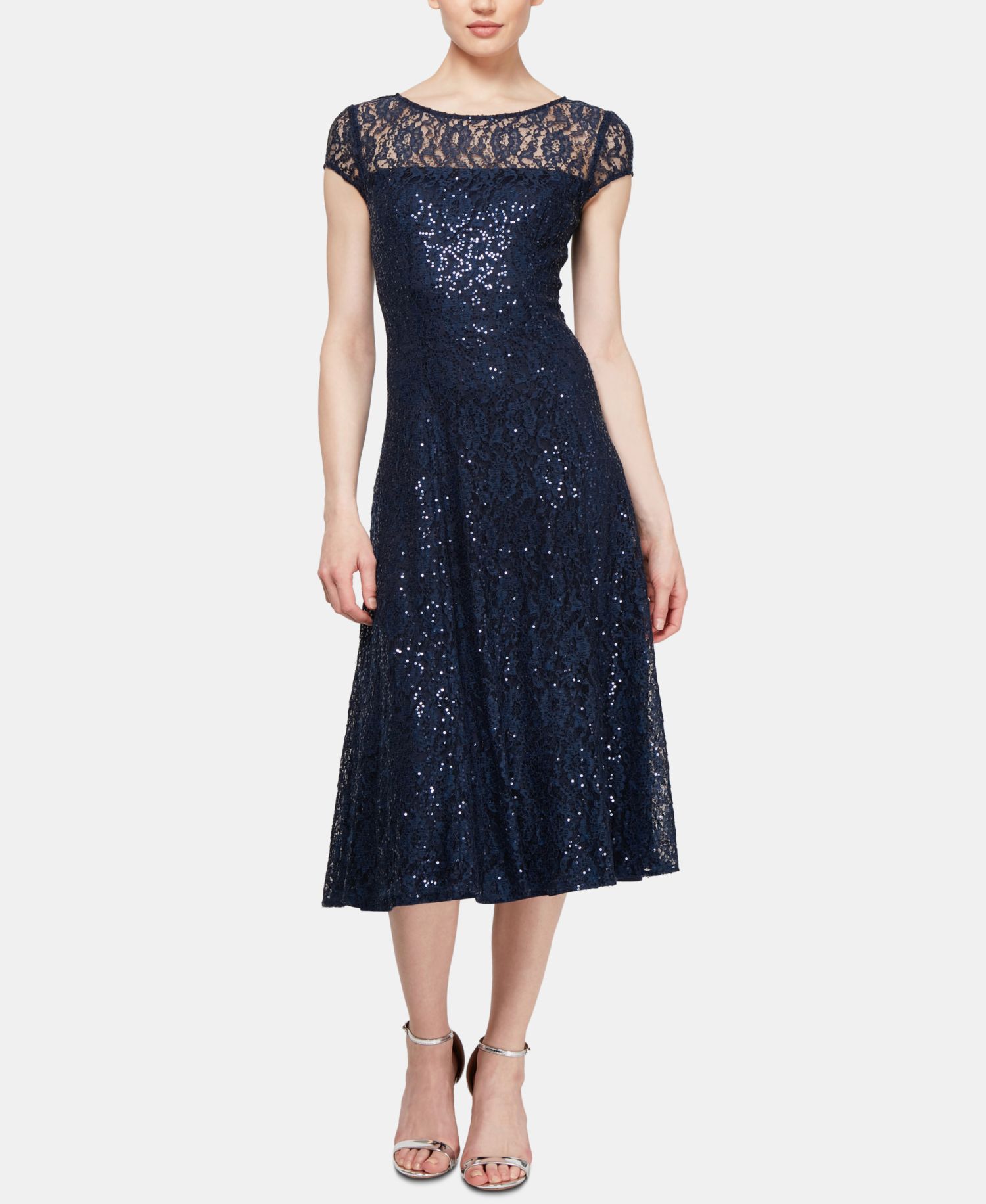 Women's Sequined Lace Midi Dresses