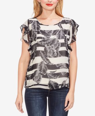 Vince Camuto Printed Ruffle-Sleeve Top - Macy's