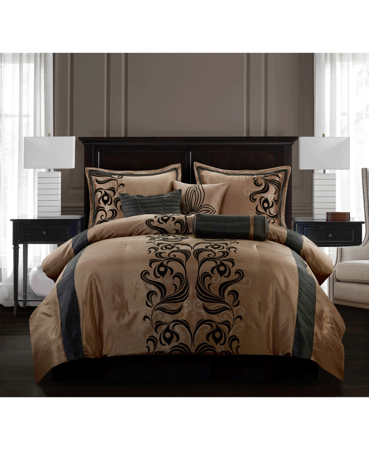 Shop Nanshing Helda 7-piece Comforter Set, Tan/black, King In Multi