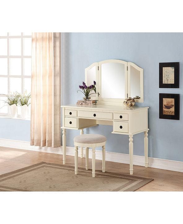 Linon Home Décor Brea Vanity Set with Bench and Mirror & Reviews - Furniture - Macy&#39;s