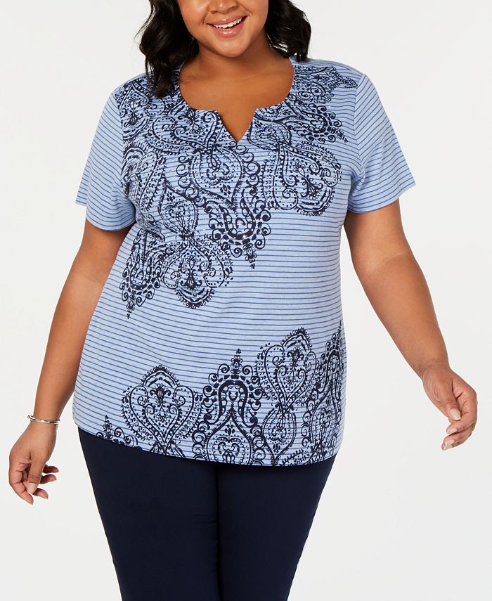 Karen Scott Plus Size Printed Studded Top, Created for Macy's - Macy's