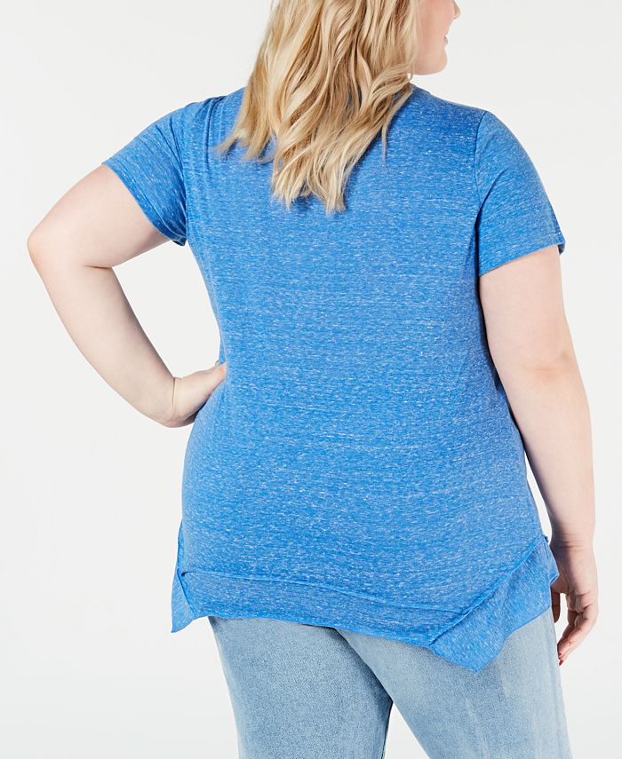 Style & Co Women's Lemon Handkerchief-Hem Top Navy Size Medium