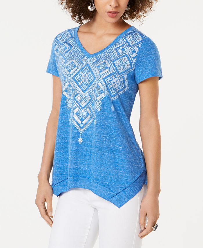 Style & Co Women's Burnout Handkerchief Hem T-Shirt Pink Size L main image 0