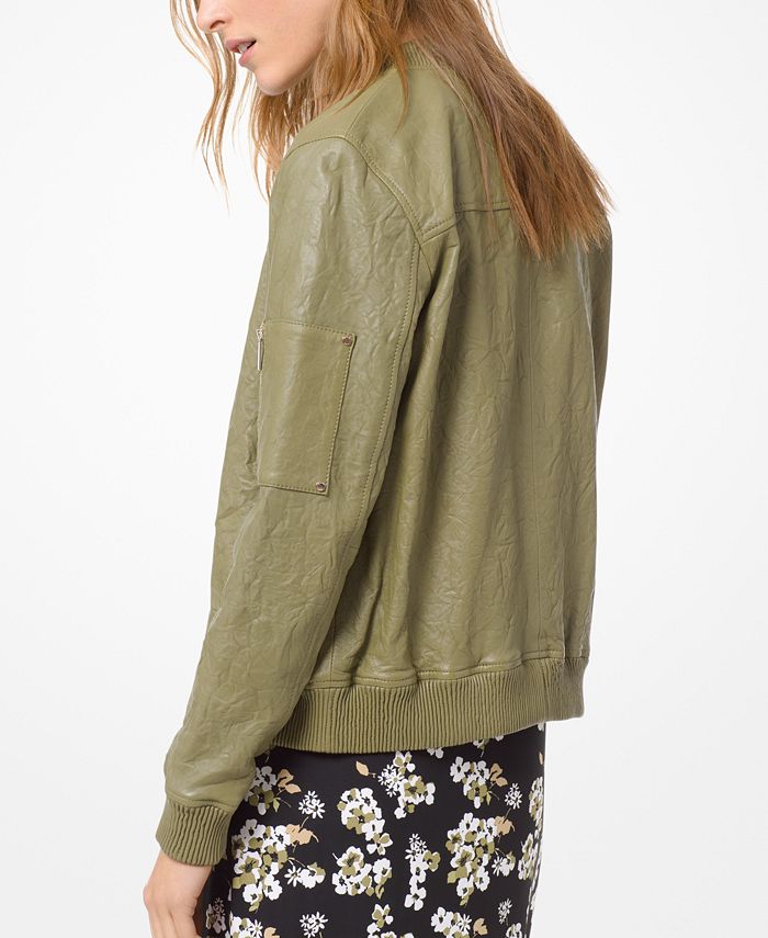 Michael Kors Leather Bomber Jacket Macy's