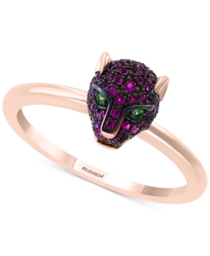 image of Effy Certified Ruby (1/4 ct.t.w.) and Tsavorite Accent Panther Ring in 14k Rose Gold