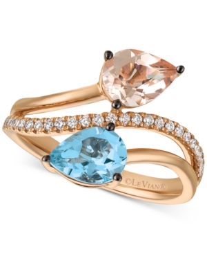 image of Le Vian Peach Morganite (3/4 ct. t.w.), Sea Blue Aquamarine (9/10 ct. t.w.) and Vanilla Diamond (1/6 ct. t.w.) Bypass Ring in 14k Rose Gold