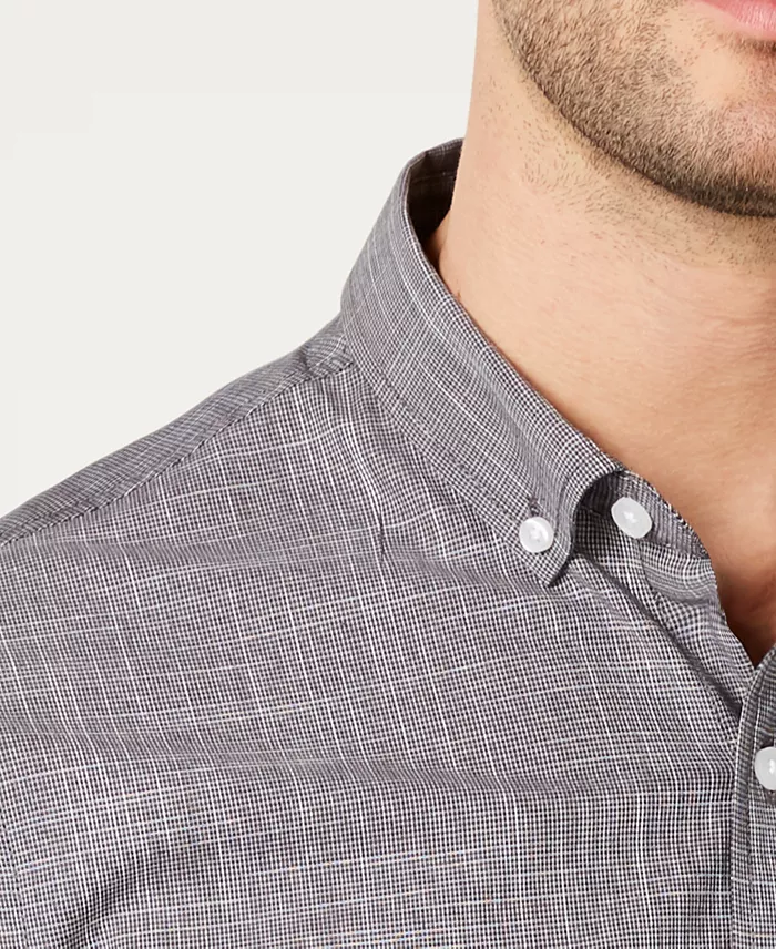 Men's Texture Check Stretch Cotton Shirt - thumbnail 2