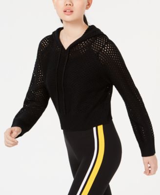 Planet Gold - Juniors' Knit Mesh Cropped Hoodie
