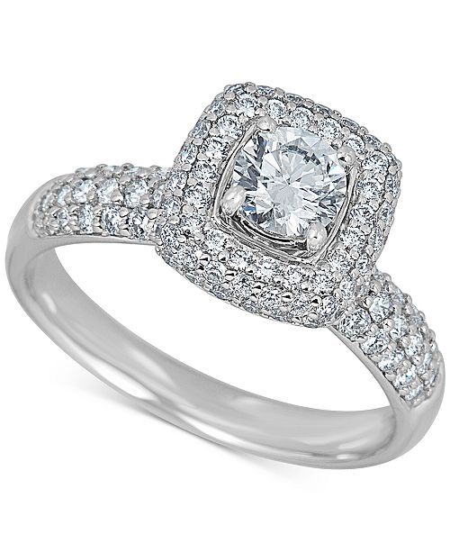 Macy S Diamond 1 3 8 Ct T W Cushion Halo Ring In 14k White Gold
