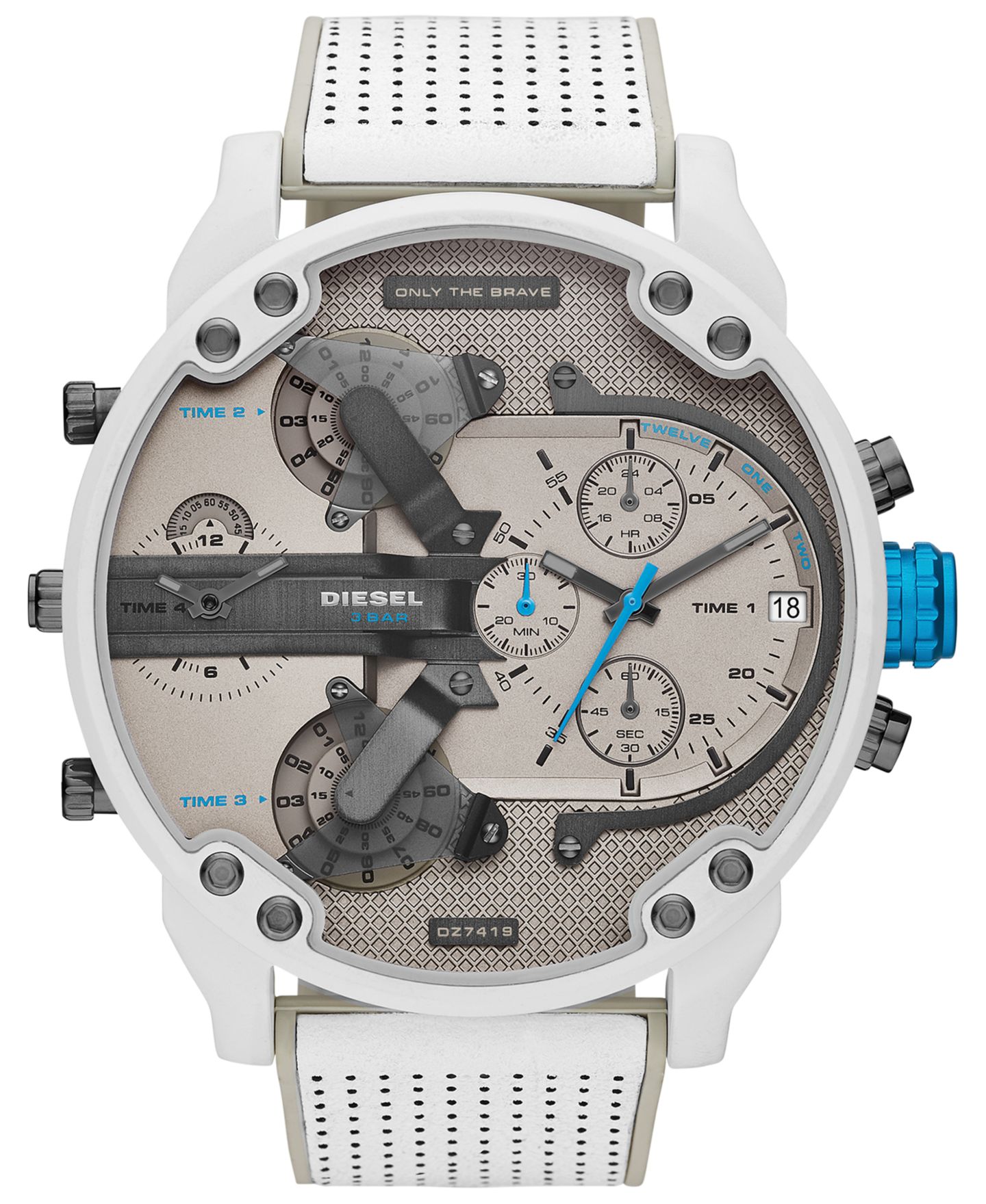 Мужские часы Diesel Chronograph Mr. Daddy 2.0 White Leather Strap Watch 57mm — фото 1