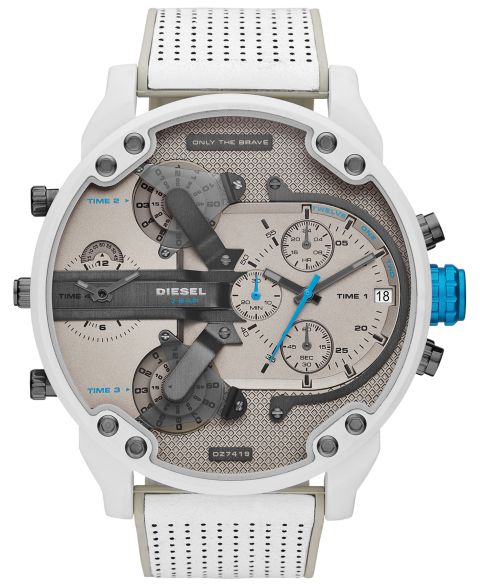 Мужские часы Diesel Chronograph Mr. Daddy 2.0 White Leather Strap Watch 57mm
