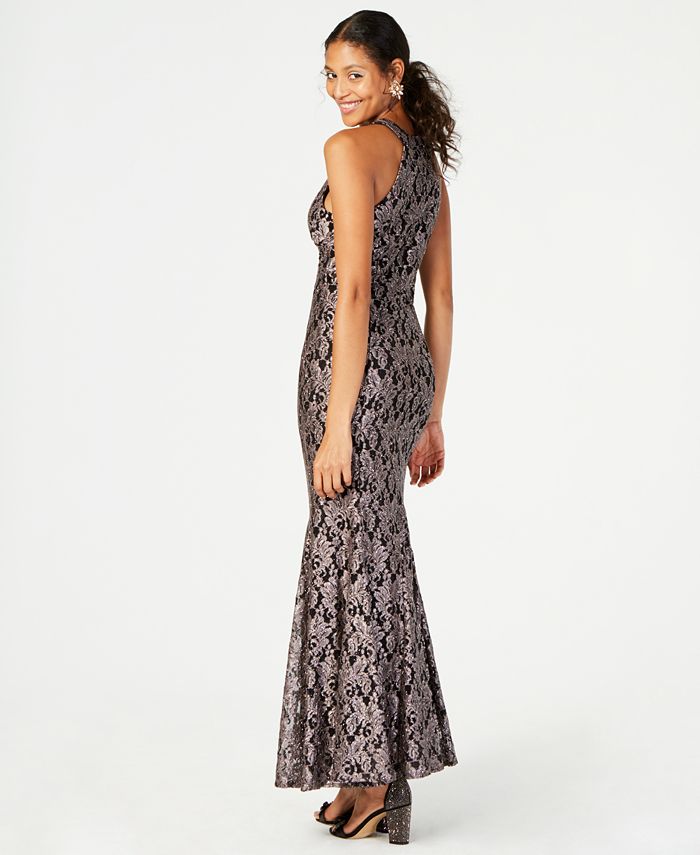 Nightway Glitter Lace Keyhole Gown Macy s