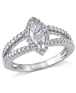 image of Certified Diamond (3/4 ct. t.w.) Marquise and Round-Shape Engagement Ring in 14k White Gold