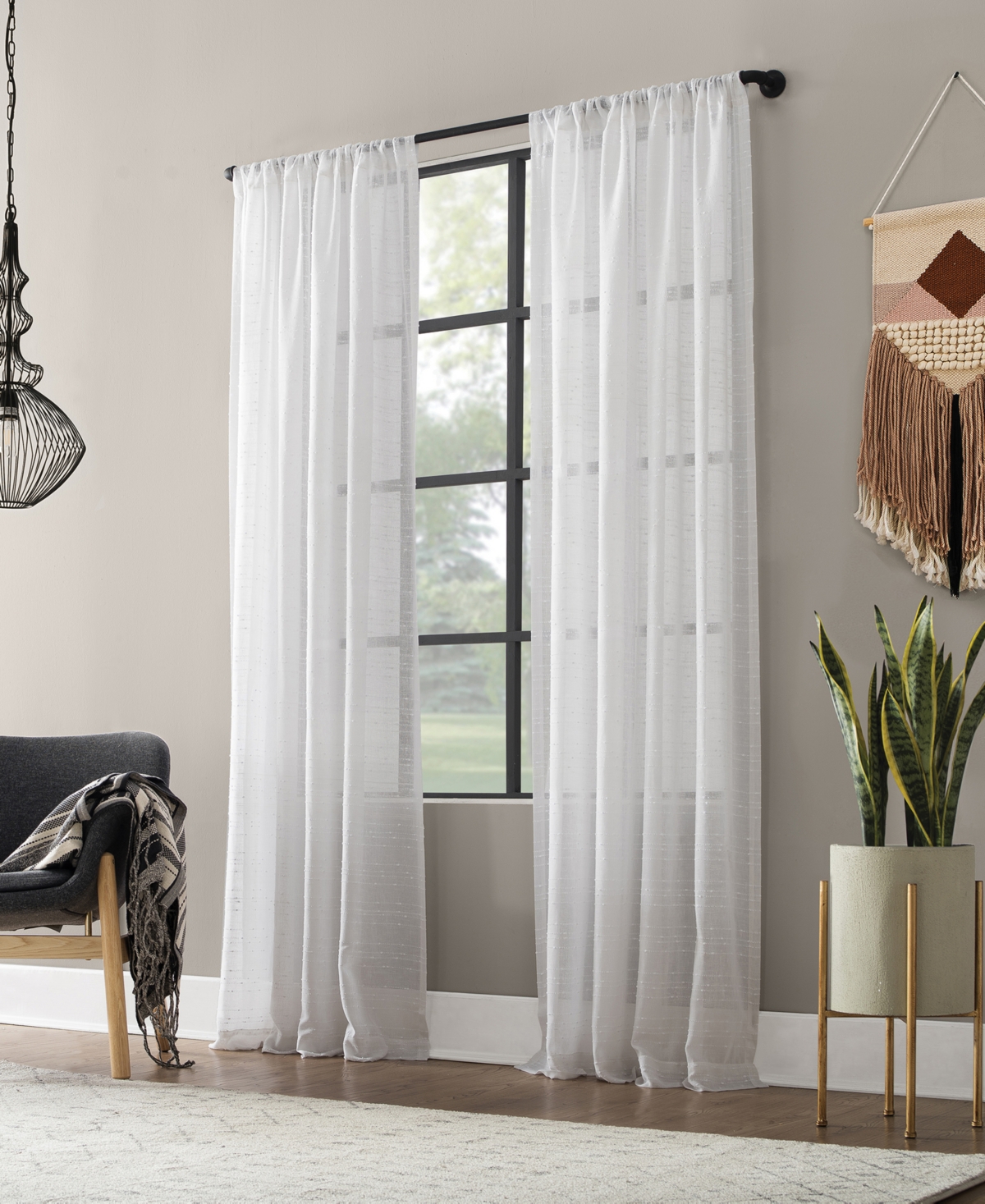 Clean Window Textured Slub Stripe Anti-Dust Curtain Panel, 52