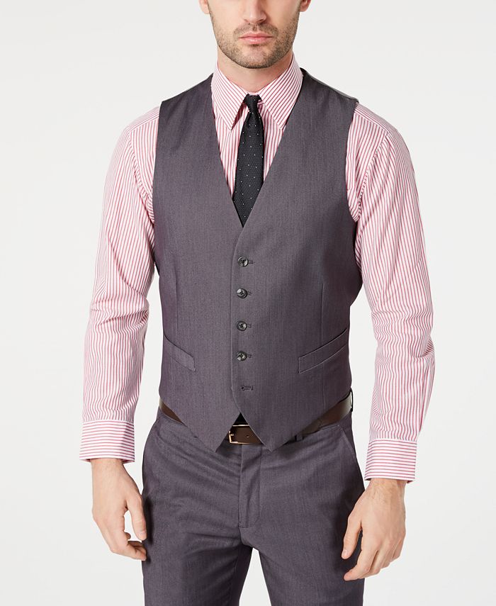 Perry Ellis Men's Portfolio Slim-Fit Stretch Gray Solid Suit Vest - Macy's