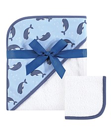 Hudson Baby Unisex Baby Hooded Towel and Washcloth, Narwhal 2-Piece Set, One Size