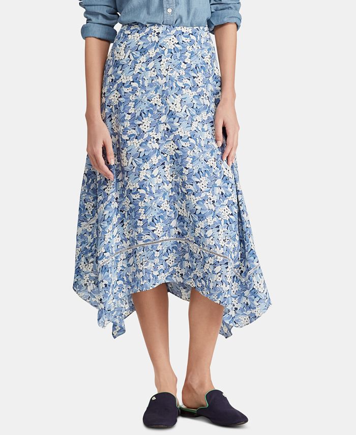 Ralph Lauren Women's Floral Print Georgette Skirt Black Size 12