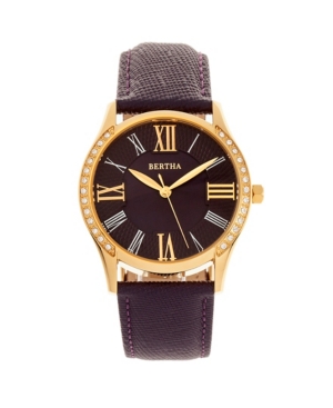 image of Bertha Quartz Sadie Purple Genuine Leather Watch, 36mm
