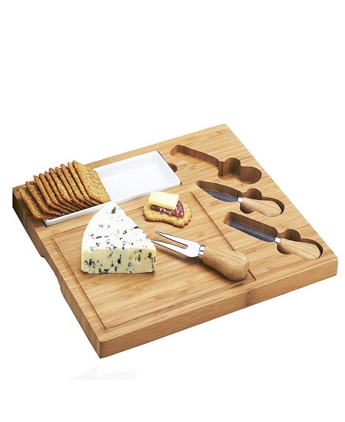 Picnic At Ascot Celtic Bamboo Cheese Board with Ceramic Dish and 3