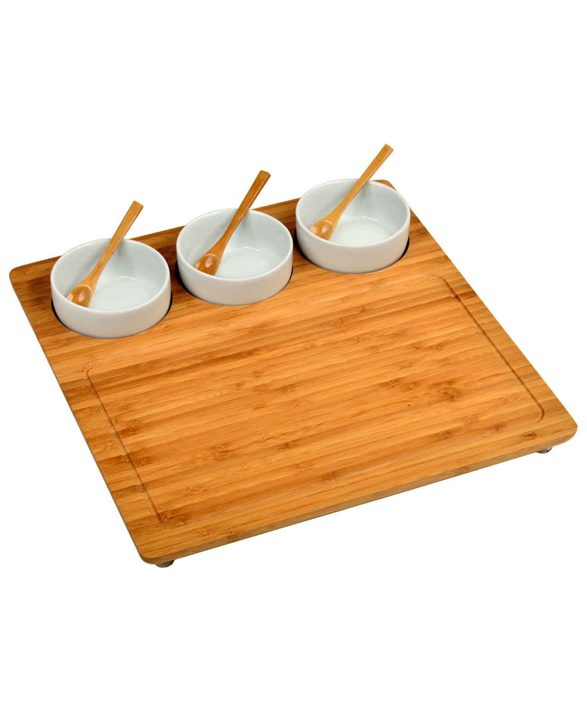 Picnic at Ascot Entertainer Bamboo Cheese Board Platter with 3 Ceramic Bowls