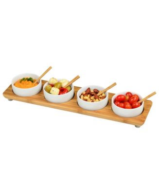 Picnic at Ascot Bamboo Divided Serving Platter with 4 Bowls and 4 Bamboo Spoons - Macy's