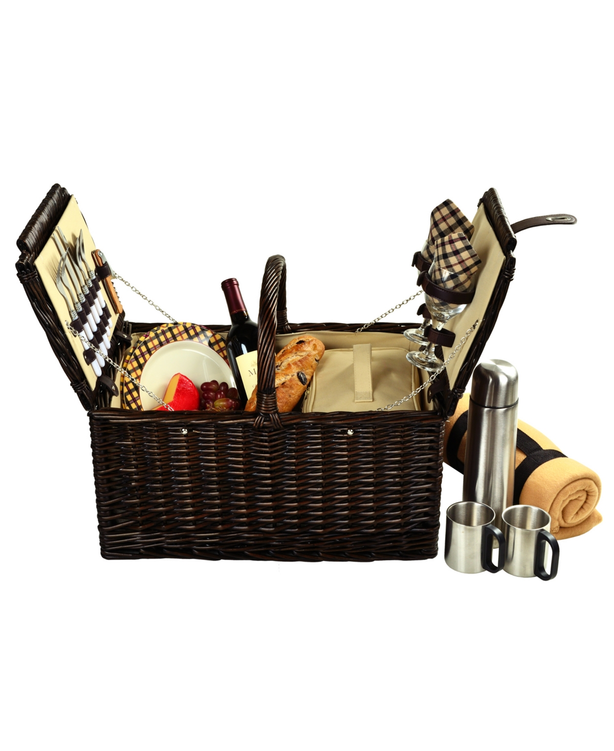 Surrey Willow Picnic Basket for 2 with Blanket and Coffee Set - Orange